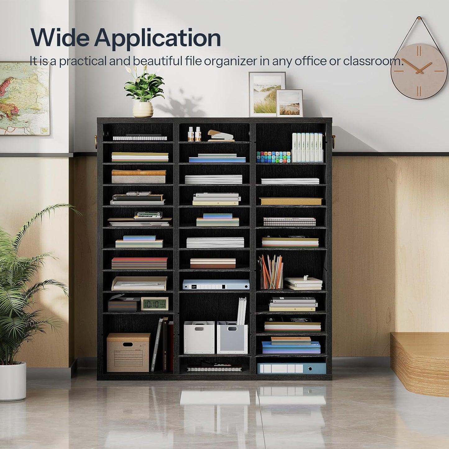 HOOBRO Literature Organizer, 36 Compartments Wooden Mail Organizer, Countertop Literature Sorter with Adjustable Shelves for Home, Office, School, Student Mailbox for Classroom, Black BK123WF01