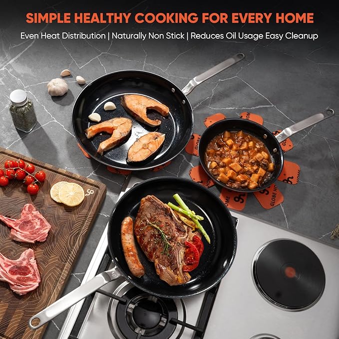 10 Inch Ceramic Non Stick Frying Pans - 5 Ply Stainless Clad Nonstick Skillet, Toxic, PTFE & PFOA FREE, Professional Cookware for Induction, All Stoves and Oven up to 650°F