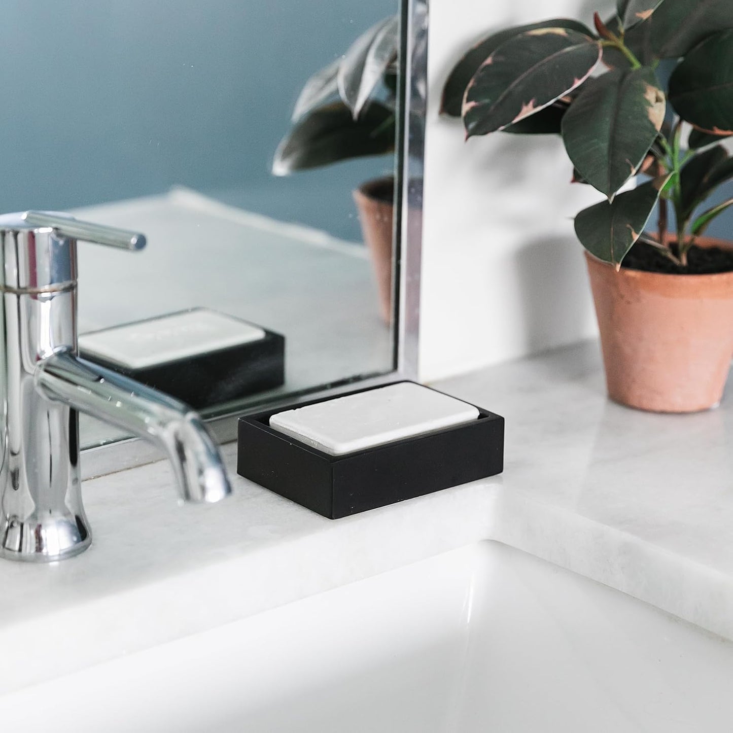 Matte Black Square Soap Dish, Hand Soap Holder for Bathroom, Shower, Countertop, Bathtub, Wash Room, Kitchen with Non-Slip Protective Pads