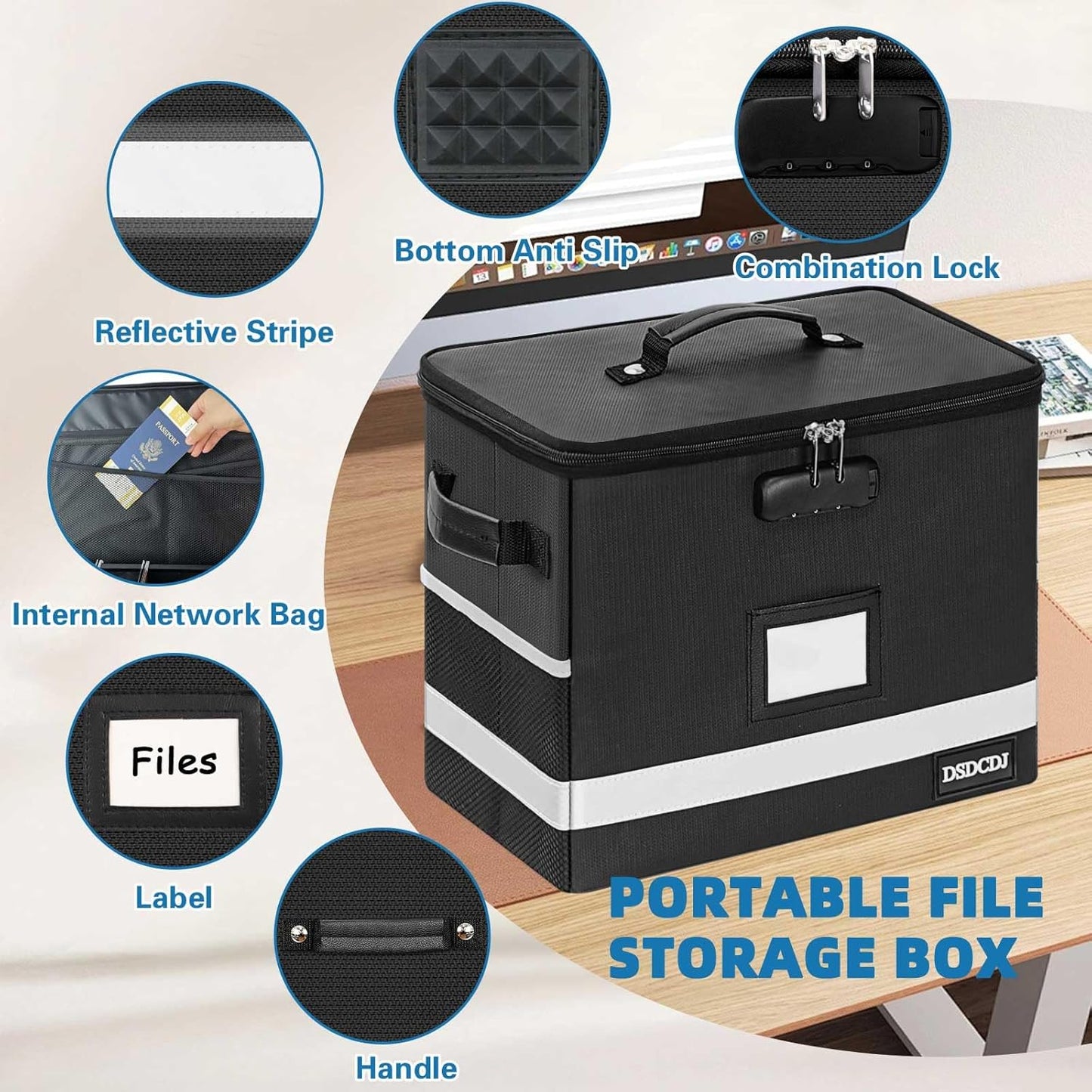 Fireproof Document Box - Fireproof File Organizer with Lock, Portable File Box with Handle, Portable Home Office File Cabinet for Hanging Letter/Legal Folder (12.3 x7.7 x10.5in)