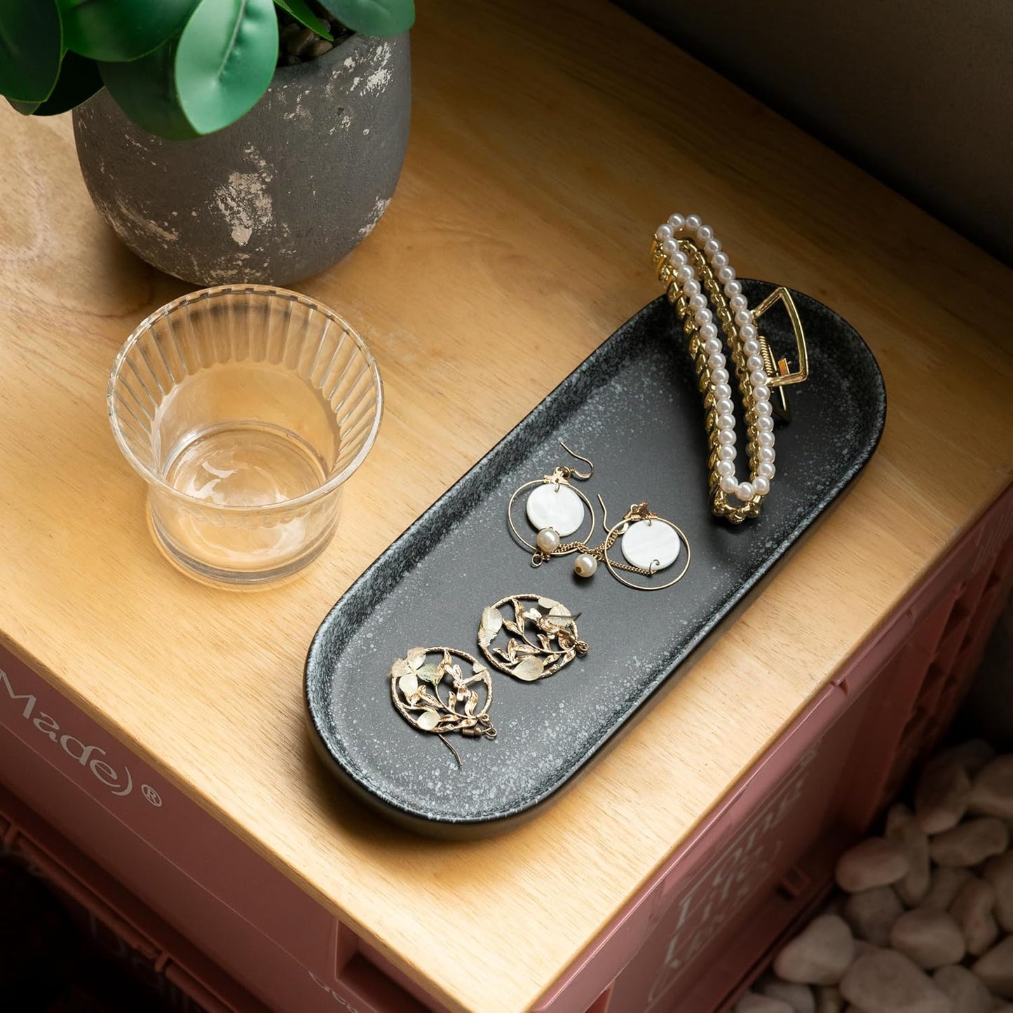 Large Ceramic Bathroom Vanity Tray, 10" Decorative Tray for Countertop, Soap Dispenser Tray for Kitchen Sink, Countertop Organizer for Jewelry, Cosmetics, Candles, Lotion and Perfume (Snow)