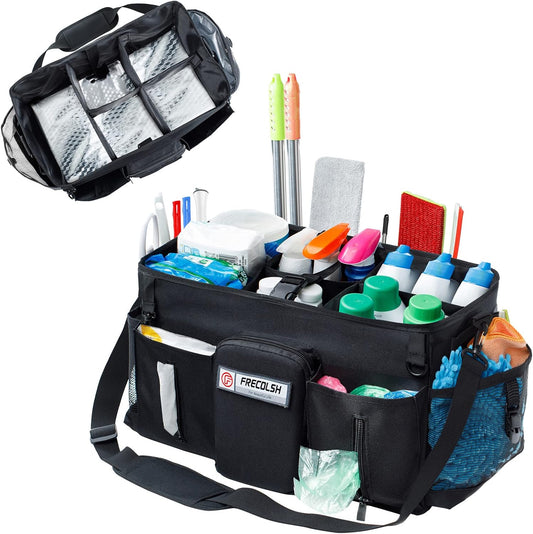 Large Cleaning Supplies Organizer-Cleaning Caddy Organizer With Handles & Shoulder Strap-Cleaning Bags for Cleaning Suppliers-Housekeepers Wearable Cleaning Tote Upgraded