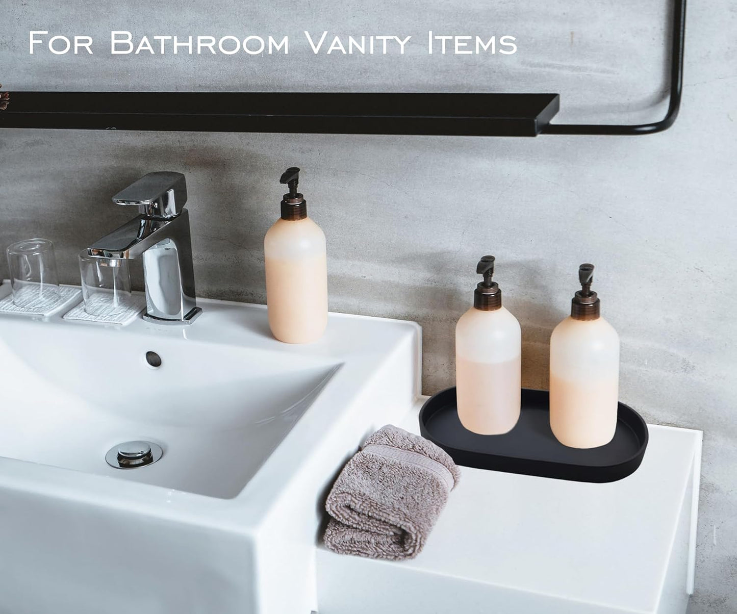 Black Small Tray (10 inch), Oval Tray for Kitchen Counter, Bathtub Bathroom Vanity Items, Countertop Organizer, Coffee Accessory, Bar, Serving Seasoning, Salt and Pepper, Soap, Perfume.