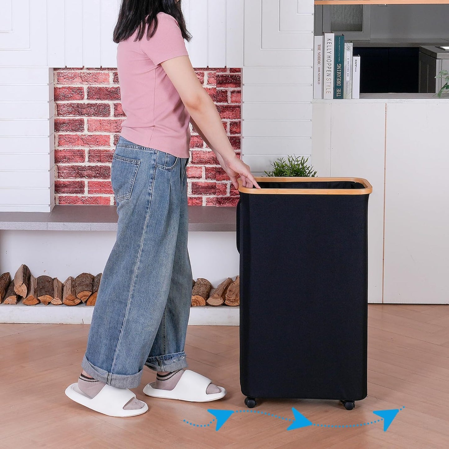 75L Slim Laundry Hamper with Wheels,Clothes Hamper for Laundry,Laundry Basket with Lid & Inner Bag,for Laundry Room, Bedroom, Dormitory Organization,Grey