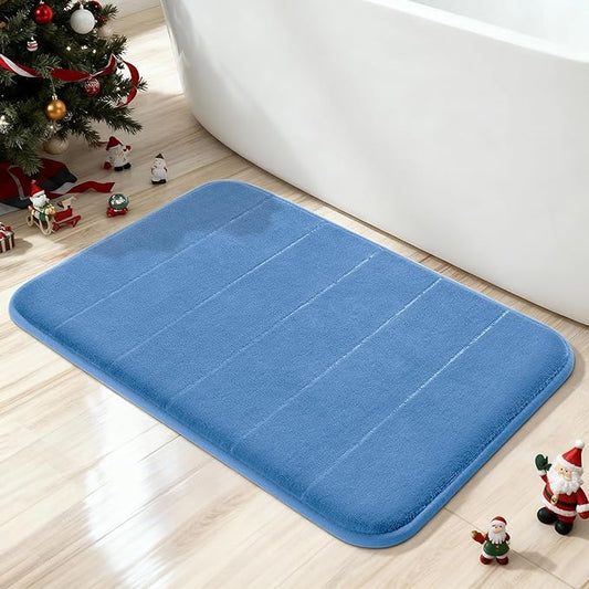 Yimobra Memory Foam Bath Mat, Super Soft Absorbent Bathroom Rug Non Slip, Quick Dry, Machine Washable Floor Carpet for Tub Shower, Home Decor Accessories, 24x17, Blue
