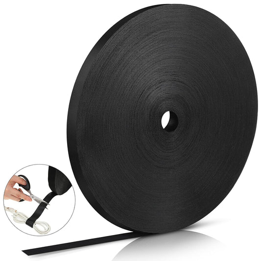 WILLBOND 3/4 Inch x 300ft Fastening Tape Cable Ties Reusable Fastening Nylon Tape Double Side Hook Roll Hook and Loop Straps Wires Cords Management Wire Organizer Straps (Black)