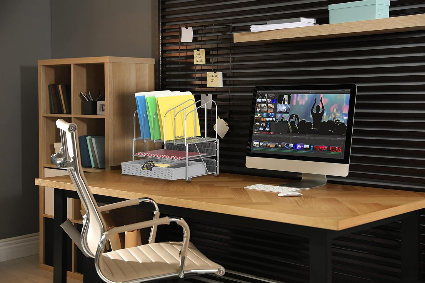 Deco Brothers Desk File Organizer with Letter Tray and 5 Upright File Stand, Silver