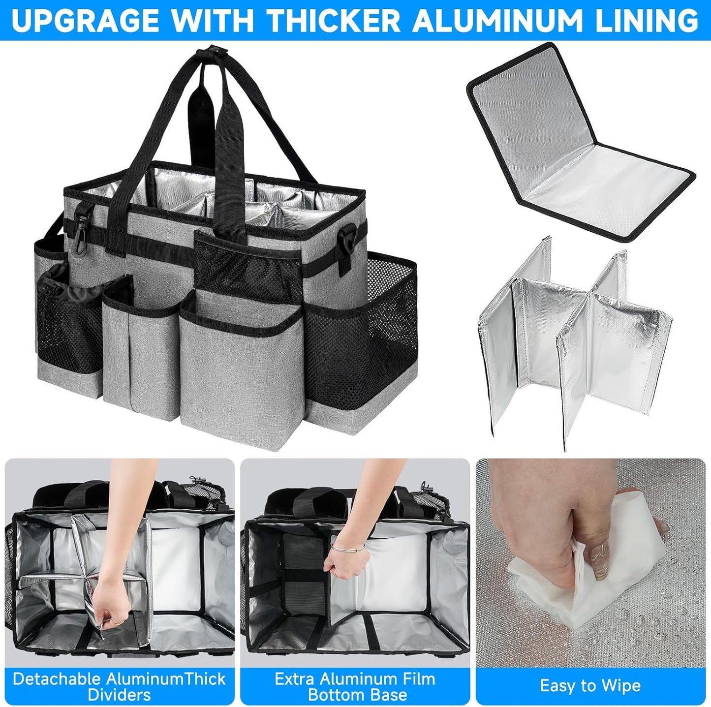 Cleaning Caddy Bag, Cleaning Supplies Organizer for Housekeepers, Housekeeping Caddy with Handle and Detachable Padded Cushion, Gray