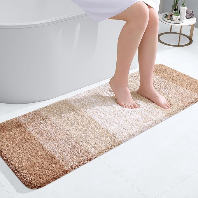 OLANLY Bathroom Runner Rugs 47x17, Extra Soft Absorbent Microfiber Bath Rugs, Rubber Backing, Quick Dry, Machine Washable Bath Mats for Bathroom Floor, Tub and Shower, Home Decor Accessories, Beige