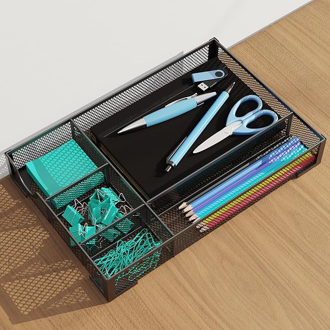 Desk Drawer Organizer, Office Desk Organizer Tray with 5 Dividers, Pen Pencil Drawer Organizer for Office Supplies, Desktop, Bathroom, Kitchen, Makeup, Vanity
