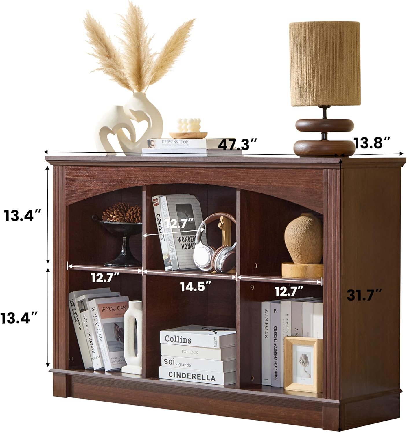 Bookshelf, 6-Cube Bookcase and Kids Bookshelf, Wooden Storage Cabinet with Cube Organizer, Modern Book Shelf for Bedroom Furniture, Living Room, Office Storage, Toy Organizer, Display Cabinet Cherry