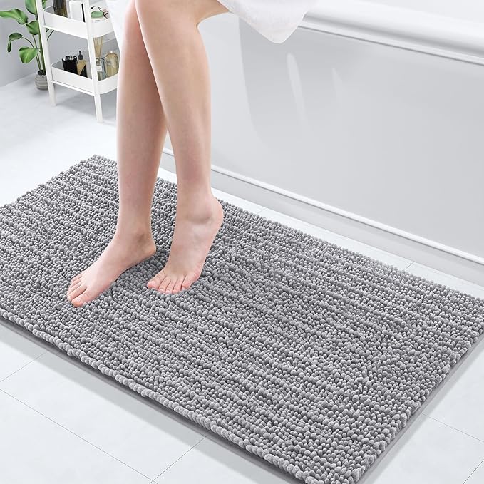 Arotive Luxury Chenille Bathroom Rug Mat, Extra Soft Thick Absorbent Shaggy Bath Rugs, Non-Slip Machine Wash Dry, Plush Bath Mats for Bathroom, Shower and Tub, 47x20, Grey
