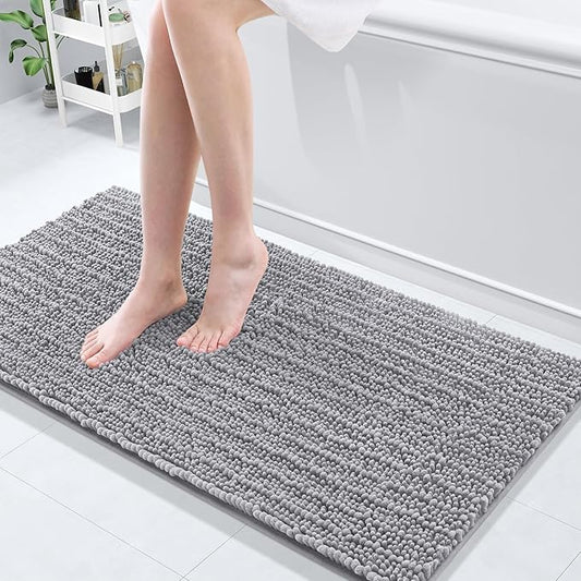 Arotive Luxury Chenille Bathroom Rug Mat, Extra Soft Thick Absorbent Shaggy Bath Rugs, Non-Slip Machine Wash Dry, Plush Bath Mats for Bathroom, Shower and Tub, 47x20, Grey