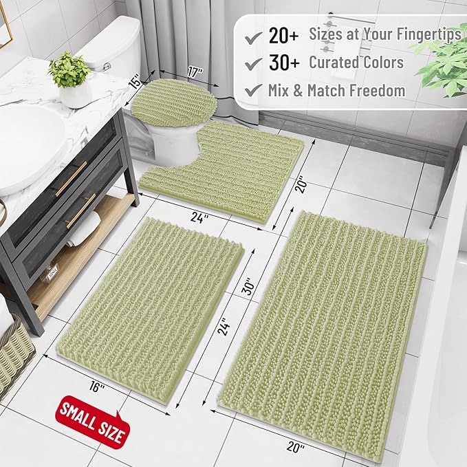 Arotive Luxury Chenille Bathroom Rug Mat, Extra Soft Thick Absorbent Shaggy Bath Rugs, Non-Slip Machine Wash Dry, Plush Bath Mats for Bathroom, Shower and Tub, 30x20, Vanilla