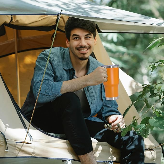 20 oz Tumbler with Handle and Lid, Stainless Steel Tumbler Insulated Travel Coffee Mug, Spill Proof Double Wall Vacuum Tumbler Cup Keep Drink Hot & Cold, Orange, 6 Pack