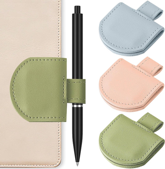 Magnetic Pen Loop Holder, Pencil Holder for Notebooks, Journals, Calendars, PU Leather 3 Pack