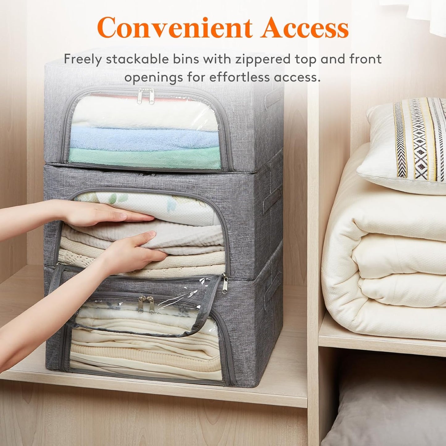 Lifewit Clothes Storage Bins with Metal Frame, Stackable Storage Box, Foldable Clothing Storage Bins with Lids, 25L Storage Bags Fabric Box Organizer with Clear Window＆ Zippers＆ Sturdy Handles 4 Pack