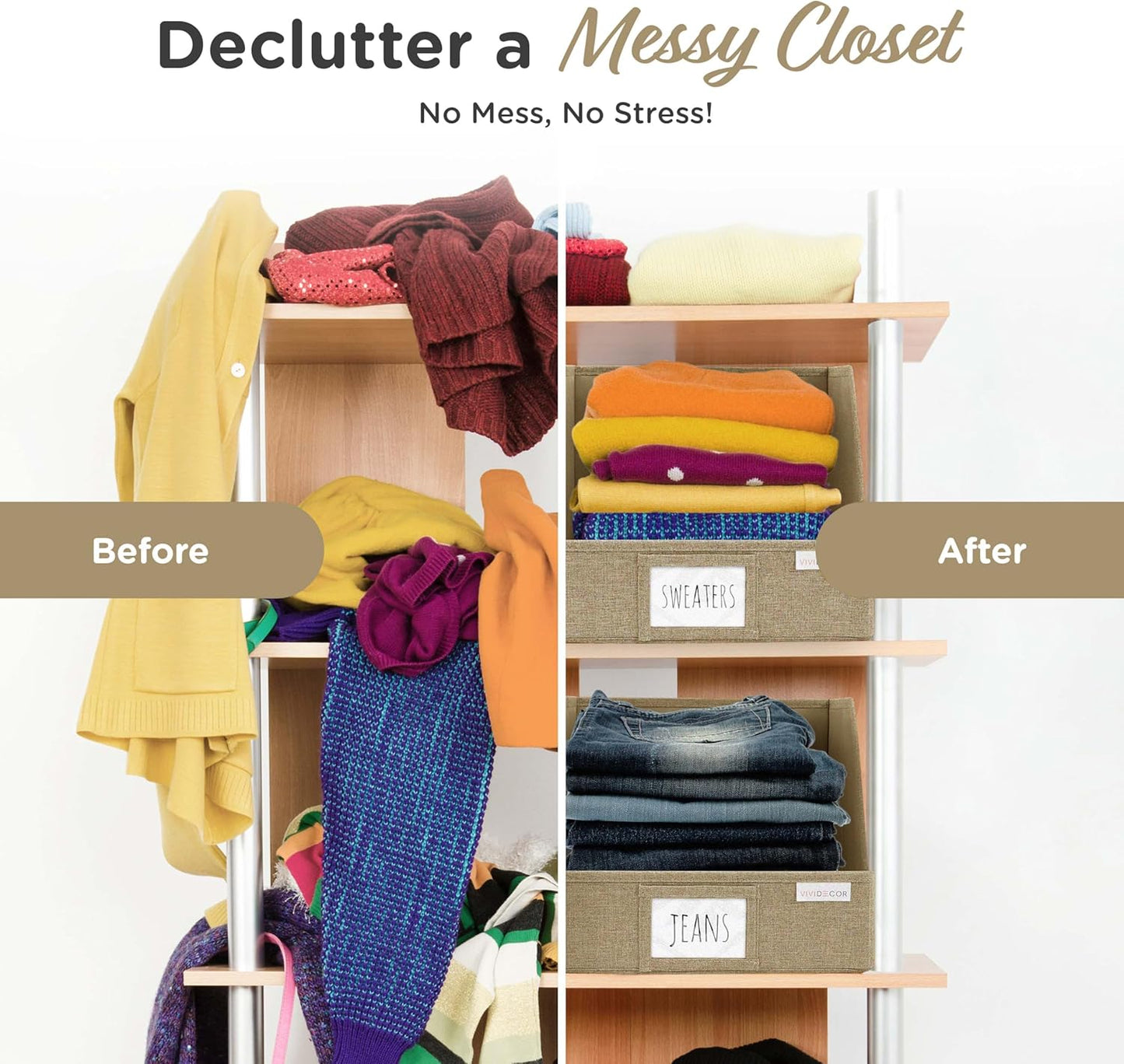 Storage Cubes – 12x12x10 Fabric Baskets for Organizing, Storage Baskets for Shelves, Open Front Fabric Bins, Closet Organizer Bins for Clothes, Towels, Sweaters, Linen – Brown, 3 Pack