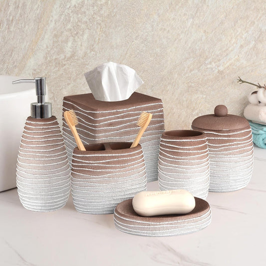 6-Piece Bathroom Accessories Set – Soap Dispenser, Toothbrush Holder, Tumbler, Soap Dish, Cotton Swab Jar & Toilet Brush – Modern Bathroom Decor Set (Antonetta)