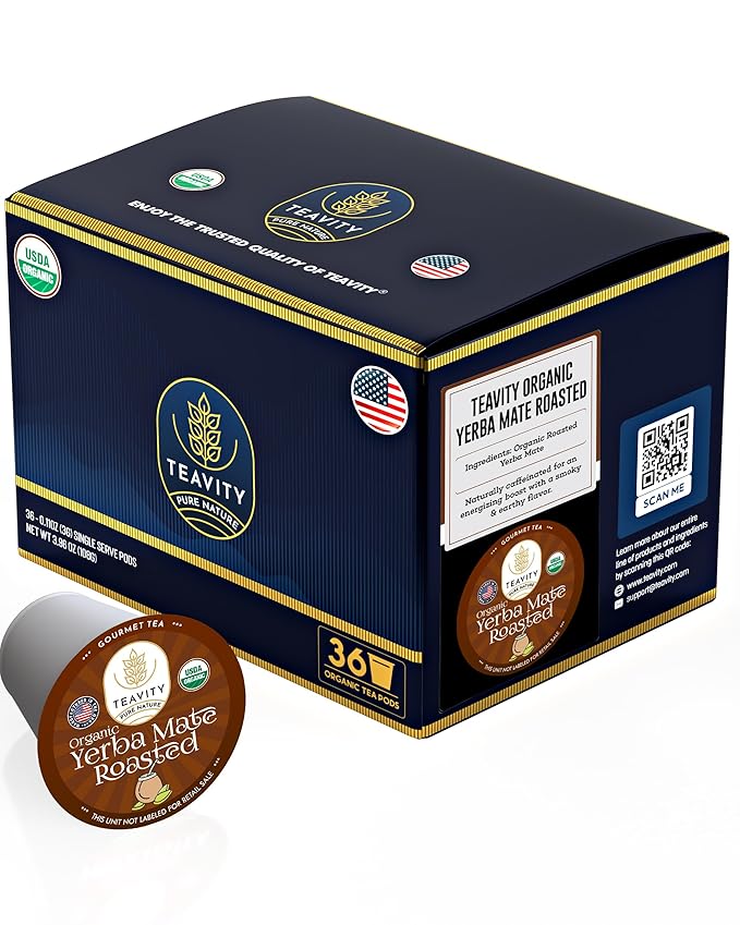 Organic Yerba Roasted Mate Tea Pods for Keurig by Teavity (36 Tea Pods)