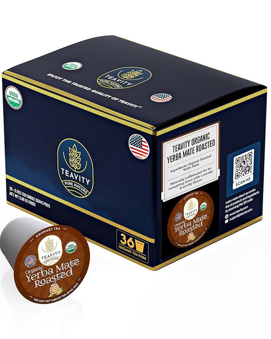 Organic Yerba Roasted Mate Tea Pods for Keurig by Teavity (36 Tea Pods)