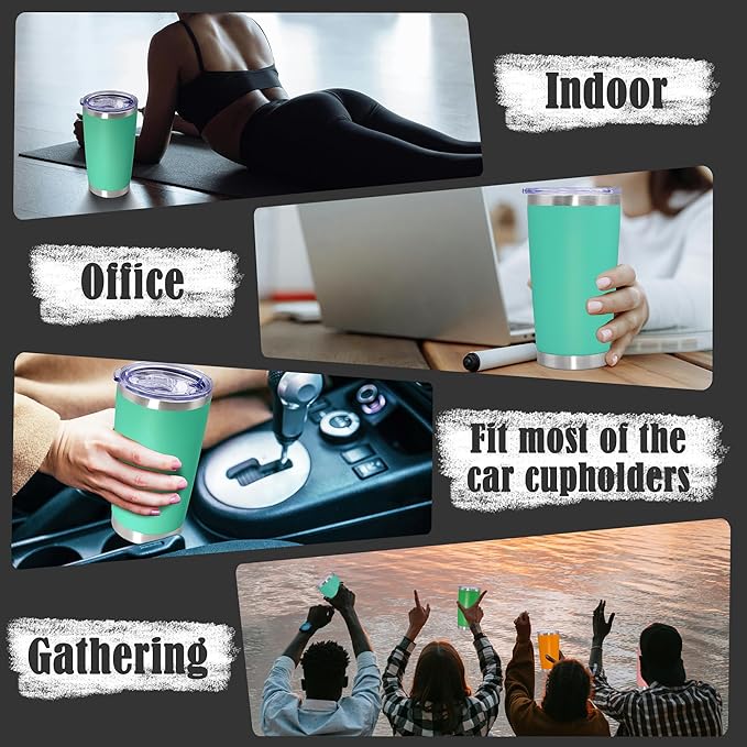 20 oz Tumbler Coffee Travel Tumblers Bulk with Lid Stainless Steel Double Wall Vacuum Insulated Mug Powder Coated Cups fit Car Cupholder for Hot and Cold - Light Blue, 12Pack