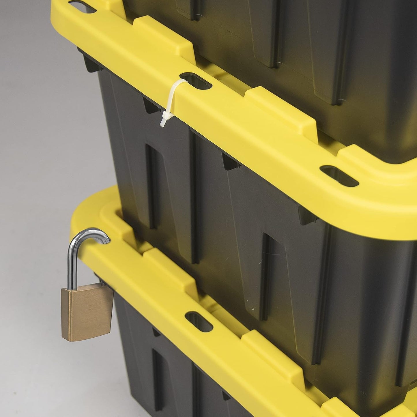 CX BLACK & YELLOW, 12-Gallon Heavy Duty Tough Storage Container & Snap-Tight Lid, (12.51"H x 16.3"W x 21.8"D), Weather-Resistant Design and Stackable Organization Tote [4 Pack]