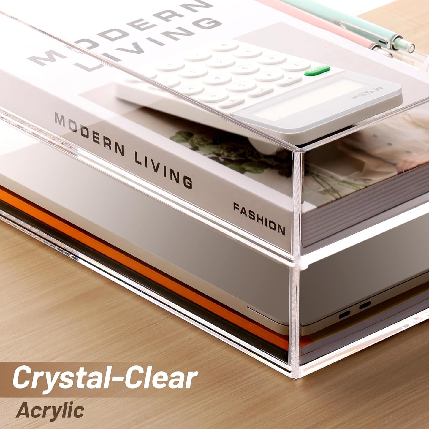 SANRUI Paper Organizer for Desk,Acrylic Stackable Letter Tray, Clear Desk Organizer, Paper Sorter for Office,Home or School,2-Pack