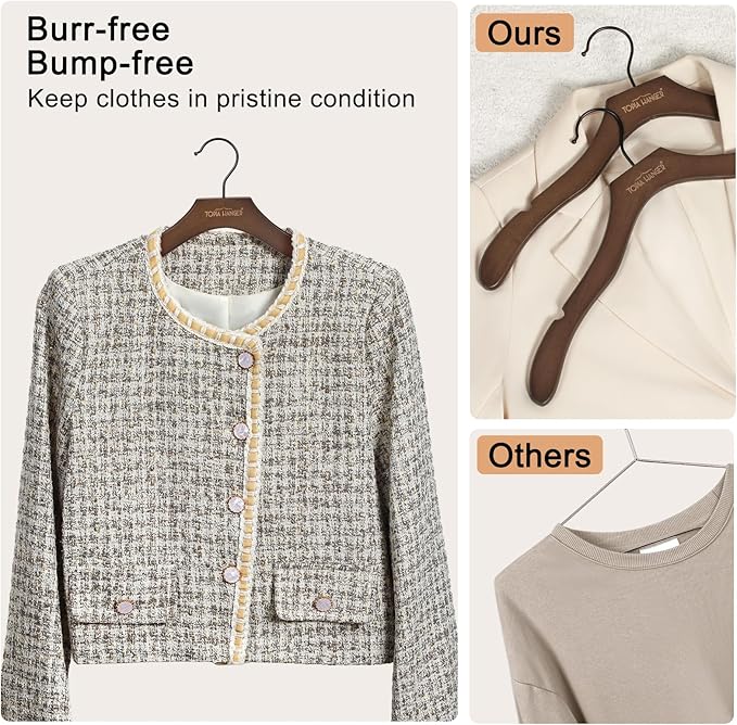 TOPIA HANGER Wooden Coat Hangers 12 Pack, Premium Wood Suit Sweater No Shoulder Bump Hangers, 360° Swivel Hook and Cut Notches Clothes Hangers for Sweater, Hoodie, Shirts, Jacket, Dress, Walnut CT84WA