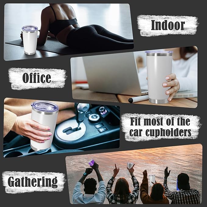 20 oz Tumbler Coffee Travel Tumblers Bulk with Lid Stainless Steel Double Wall Vacuum Insulated Mug Powder Coated Cups fit Car Cupholder for Hot and Cold - White, 12Pack