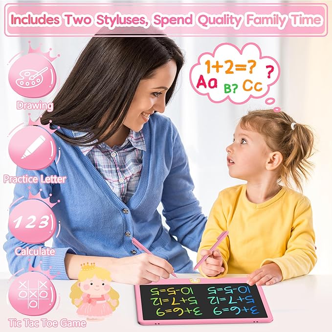 Hockvill LCD Writing Tablet for Kids 12 Inch, Toys for Boys Girls Drawing Pad for 3 4 5 6 7 Year Old Kids Toys, Toddler Erasable Doodle Board Travel Essentials, Children’s Day Gift for Kids - Pink