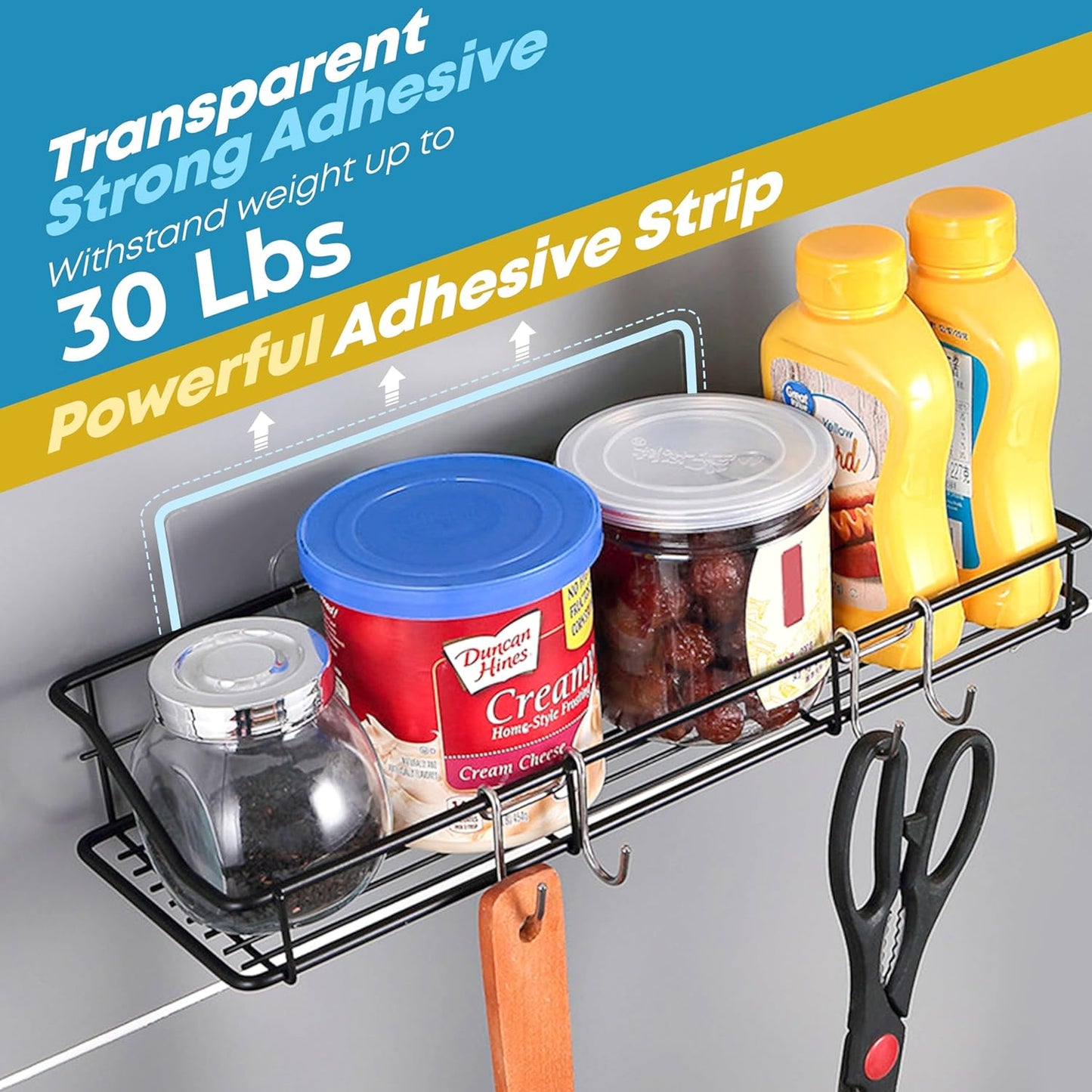 KESOL Adhesive Shower Caddy Shower Shelf Organizer with Hooks, SUS304 Stainless Steel, 2 Pack (Black)