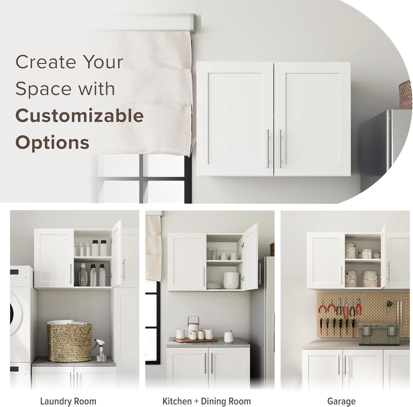 Prepac Elite 24" H Wall Cabinet with Panel Doors, White Storage Cabinet, Bathroom Cabinet, Pantry with 1 Adjustable Shelf 16.75" D x 32" W x 24" H, WSUR-1002-1