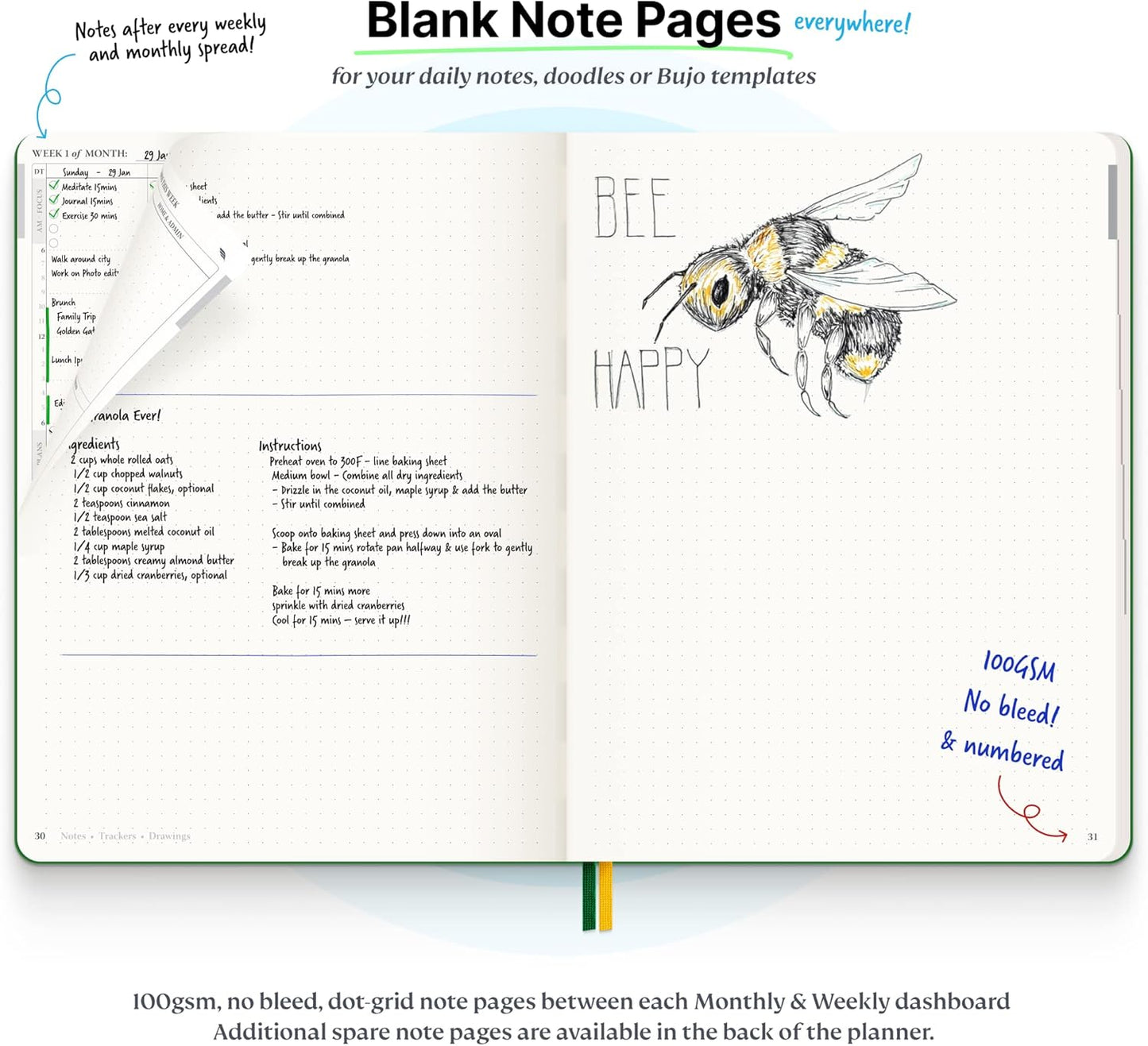 Roterunner Purpose Planner Notebook B5 7.5”x9.8” Undated 2026 Daily Weekly and Monthly Productivity Goal Setting Tool for Work Home ADHD Planner for Adults Self Care Journal