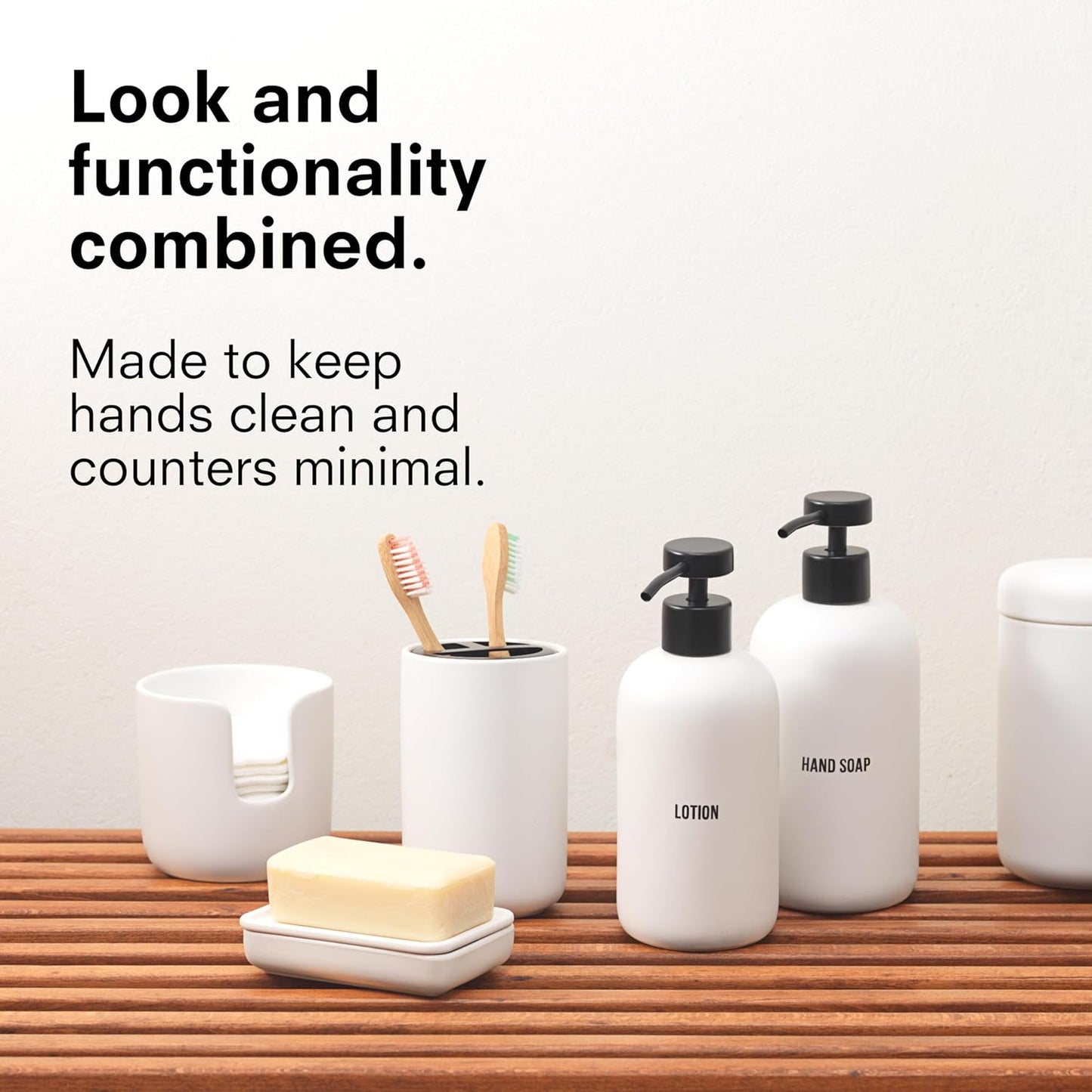 Public Goods Ceramic Hand Soap Dispenser Pump for Bathroom and Kitchen | Liquid Hand Soap Refill Bottle | Made Stoneware and Black Stainless Steel | 16 Oz Dispenser