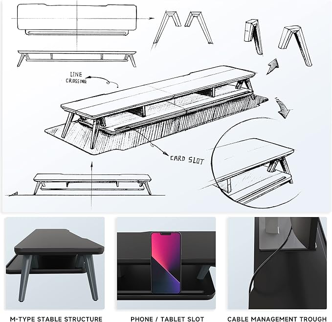 Fenge Dual Monitor Stand, Monitor Stands Riser for 2 monitors, 42.5 Inch Wood Desk Shelf with Storage Organizer and Cable Management for Office Desk Accessories