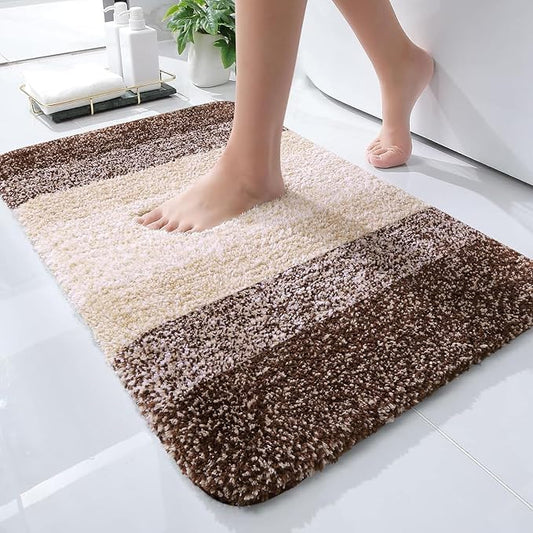 OLANLY Bathroom Rug Mat 24x16, Extra Soft and Absorbent Microfiber Bath Rugs, Non-Slip Plush Shaggy Bath Carpet, Machine Wash Dry, Bath Mats for Bathroom Floor, Tub and Shower, Brown