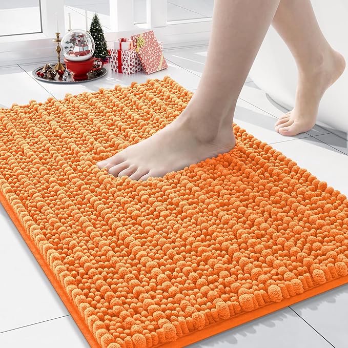 Arotive Luxury Chenille Bathroom Rug Mat, Extra Soft Thick Absorbent Shaggy Bath Rugs, Non-Slip Machine Wash Dry, Plush Bath Mats for Bathroom, Shower and Tub, 24x16, Orange