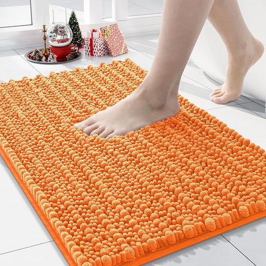 Arotive Luxury Chenille Bathroom Rug Mat, Extra Soft Thick Absorbent Shaggy Bath Rugs, Non-Slip Machine Wash Dry, Plush Bath Mats for Bathroom, Shower and Tub, 30x17, Orange