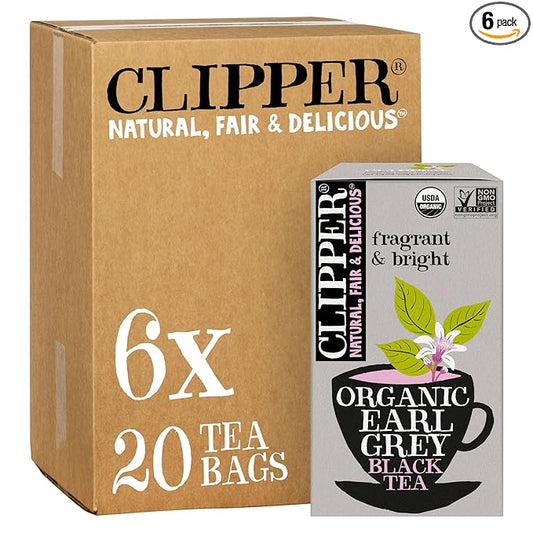 Clipper Tea, Earl Grey, Organic Tea with Citrus Begamot, Plant Based, Black Tea, Caffeinated British Tea, 6 Pack, 120 Unbleached Tea Bags