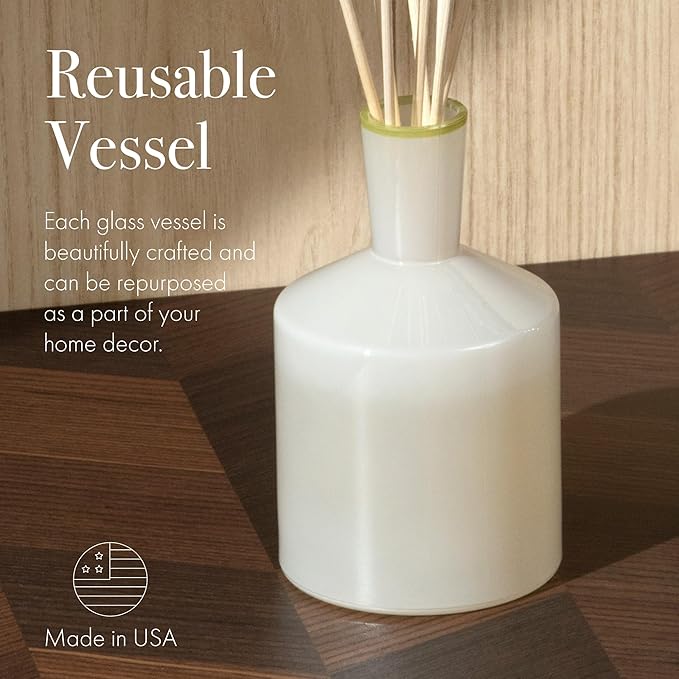 LAFCO New York Classic Reed Diffuser, Feu de Bois - 6 oz - Up to 3 Months Fragrance Life - Reusable Glass Vessel - Natural Wood Reeds - Made in The USA