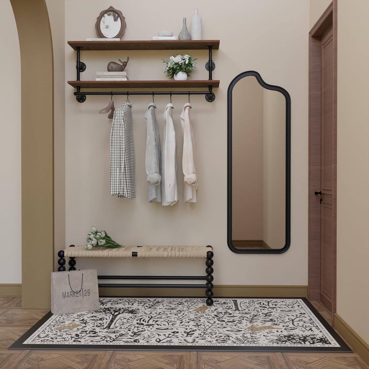 Clothes Rack 36/42/48in, Wall Mounted Garment Rack with Real Wood Shelf, Heavy Duty Hanging Clothes Rack, Multi-Purpose Hanging Rod, Space-Saving Closet Storage (1T36IN) (2T48IN)