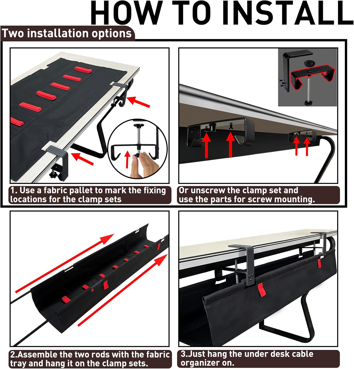 [Upgraded] Under Desk Cable Management, 36" Cord Organizer, with Silicone Pads (No Scratch!), 16 Cable Ties, Washable PE Honeycomb Base,Fits Any Desk 0-2.1", No Stinky Cardboard! Beige