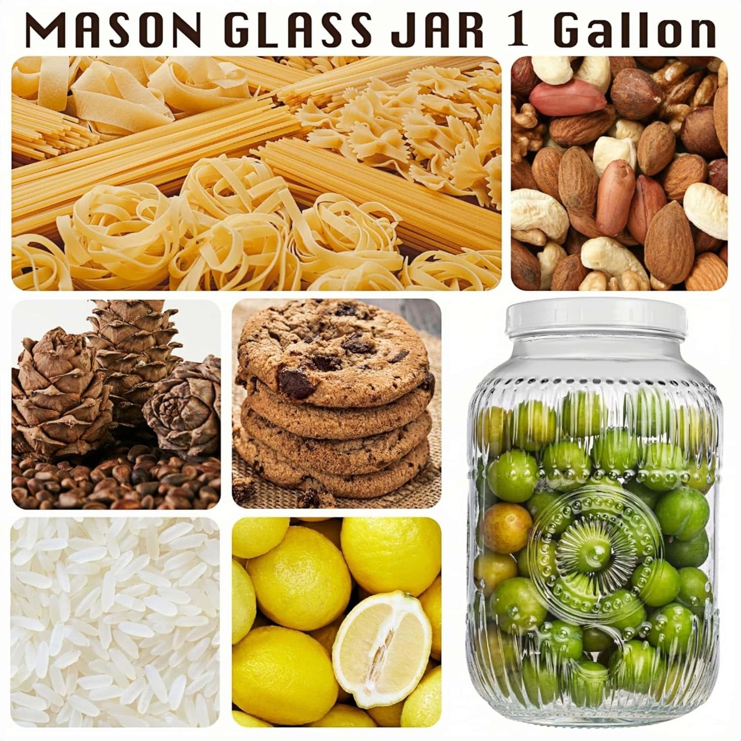 Amzcku 2 Pack 1 Gallon Glass Jar with Lid Wide Mouth, Large Mason Jar with Airtight Screw Lid and Handle, Glass storage containers, Cookie, Candy, Kombucha and fermention