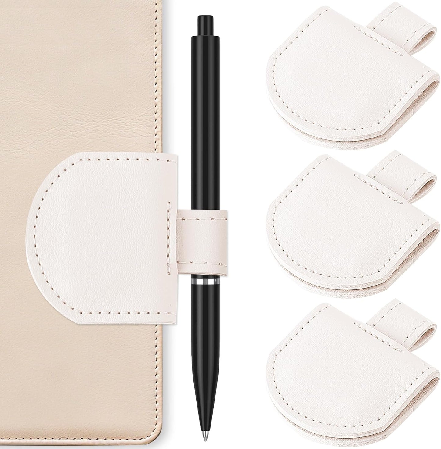 Magnetic Pen Loop Holder, Pencil Holder for Notebooks, Journals, Calendars, PU Leather 3 Pack