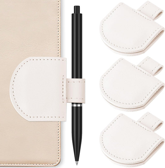 Magnetic Pen Loop Holder, Pencil Holder for Notebooks, Journals, Calendars, PU Leather 3 Pack