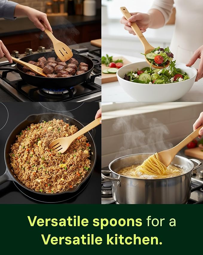 Bamboo Spoons for Cooking - Set of 8 Spoons - Wooden Cooking Spoons - Non-toxic & Organic Bamboo Cooking Utensils with Spoon Set & Spatula - Premium Kitchen Utensils