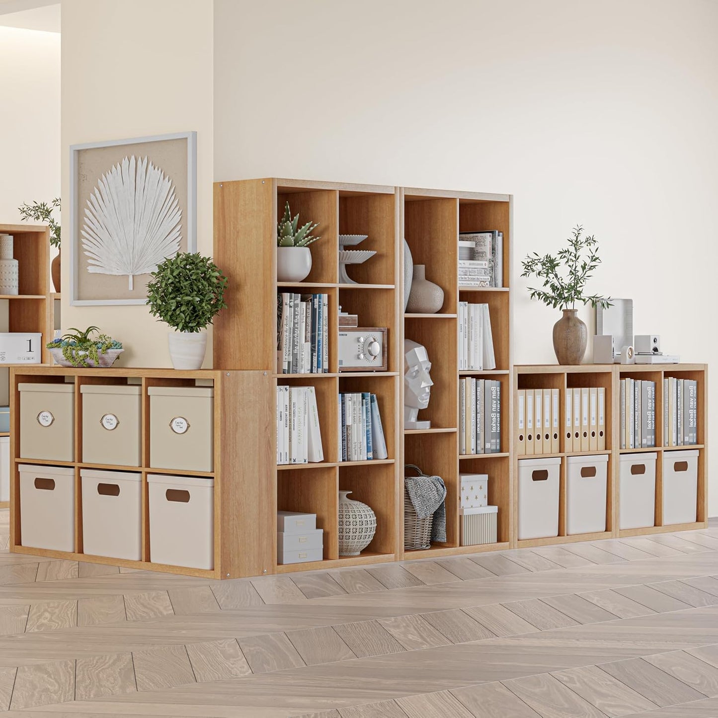 Cube Storage Organizer Bookcase, Decorative 11 inch Open Back Cubical Shelf with Thickened Border, Display Bookshelf for Living Room, Home Office, Sturdy Room (Natural Oak, 4 Cube)