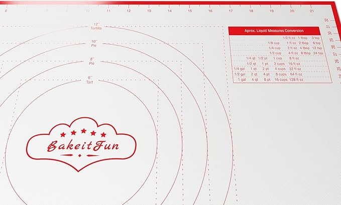 Silicone Pastry Mat Standard 15 x 10 in Nonstick Dough Rolling Mat with Measurements Inch and cm Circles Conversion Charts BPA Free Heat Resistant to 450 F Dishwasher Safe