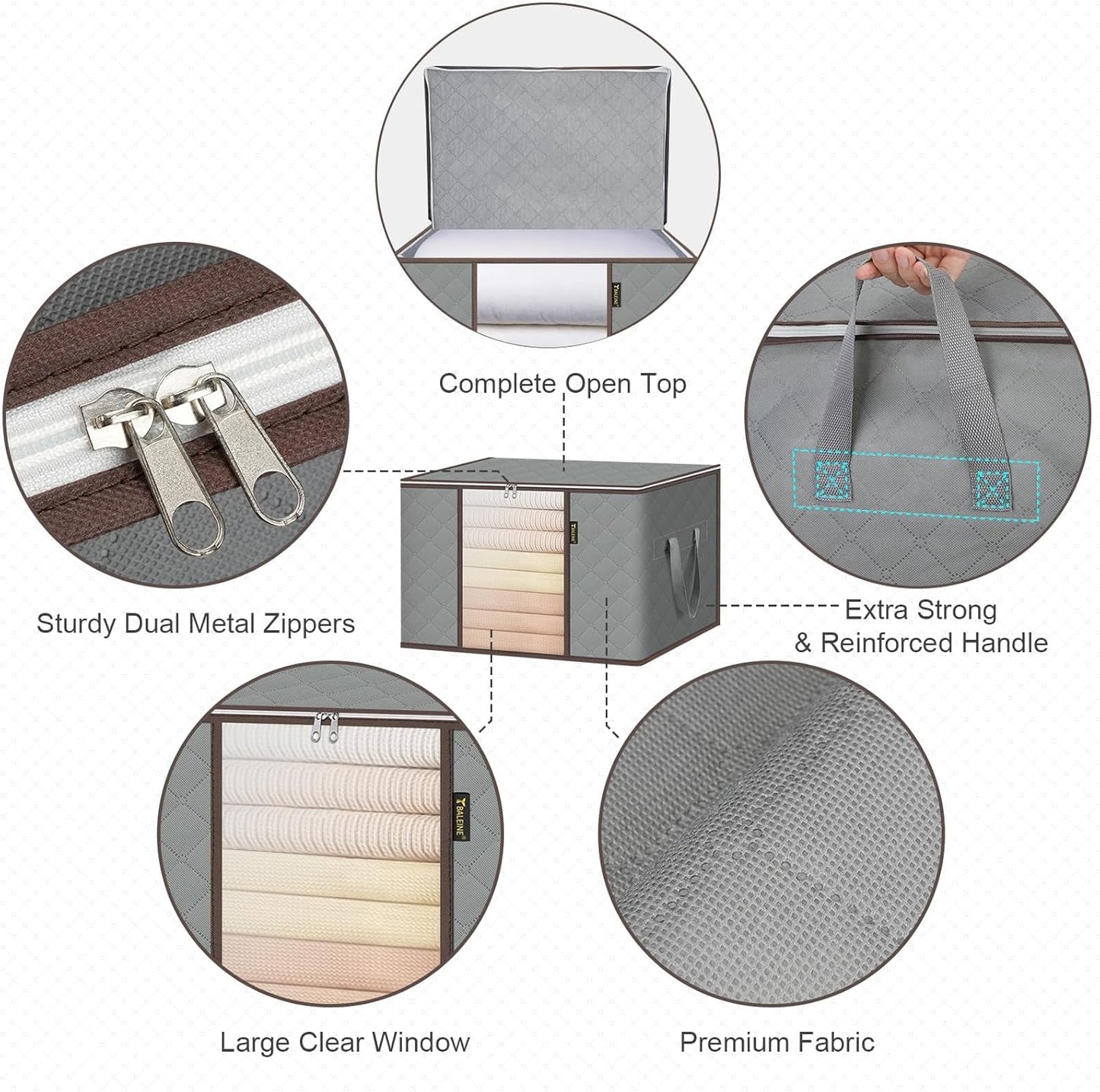 BALEINE 2 Pack Clothes Storage Bags, 24 Gallon Storage Containers with Reinforced Handle, Sturdy Zipper, Closet Organizer for Blanket, Comforter, Pillow, Bedding (Grey, 2 Pack)